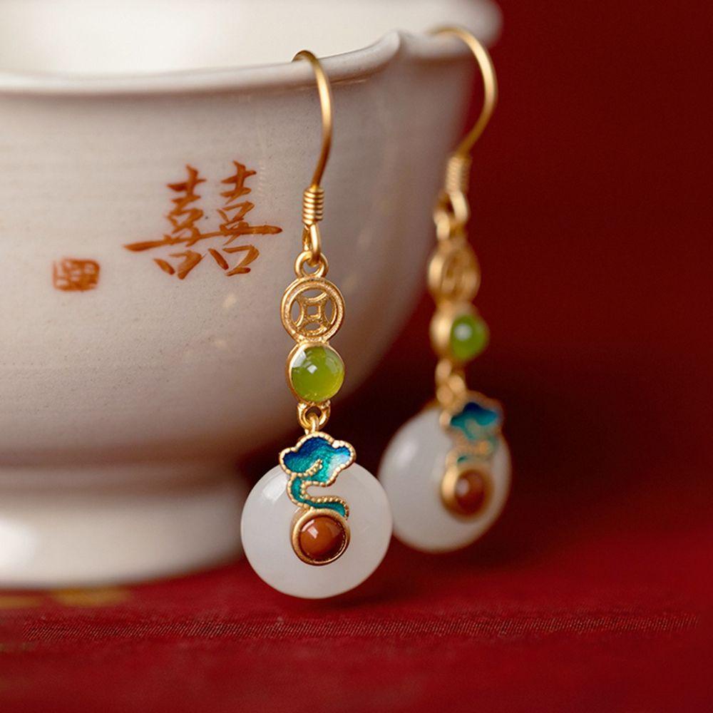 MXGOODS Khuyên Tai Vòng Hở Tráng Men Phong Cách Trung Hoa