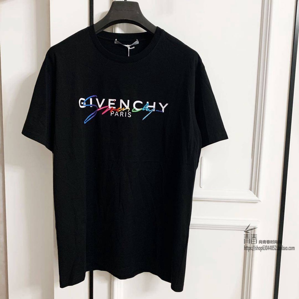 Áo Thun Tay Ngắn Cổ Tròn In Chữ givenchy Phối Màu Cầu Vồng Thời Trang Cho Nam Và Nữ