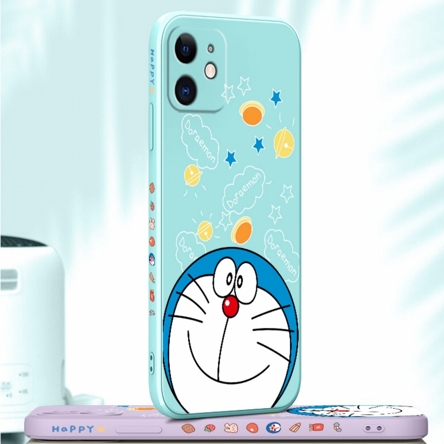 iPhone X XS Max XR Doraemon Cartoon Liquid Silicone Case With Lanyard Strap iPhone 7 8 Plus SE 2020 Phone Cover