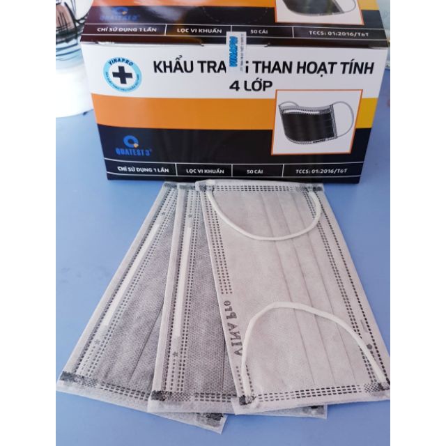 Khẩu trang 4 lớp vinapro hoạt tính (1hộp/ 50 cái )