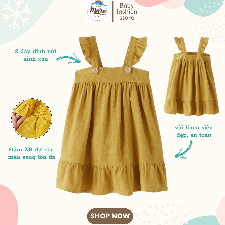 Đầm 2 Dây Cho Bé Gái ZARA Xuất Xịn MARUHOUSE ,Váy 2s Linen Mềm Tay Cánh Tiên Smock Lưng Cực Xinh