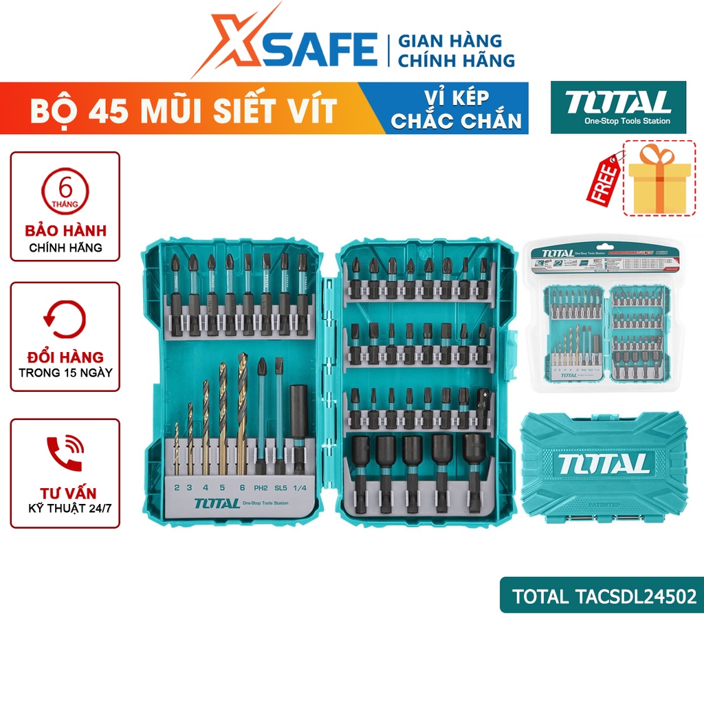 Hộp 45 mũi bắt vít TOTAL TACSDL24502 dùng tháo, siết vít nhanh chóng - chính hãng