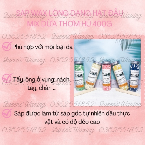 [ Sáp hũ 400g ] Sáp wax lông cao cấp dạng hạt đậu MIX sáp dừa siêu bám lông + Tặng que gỗ