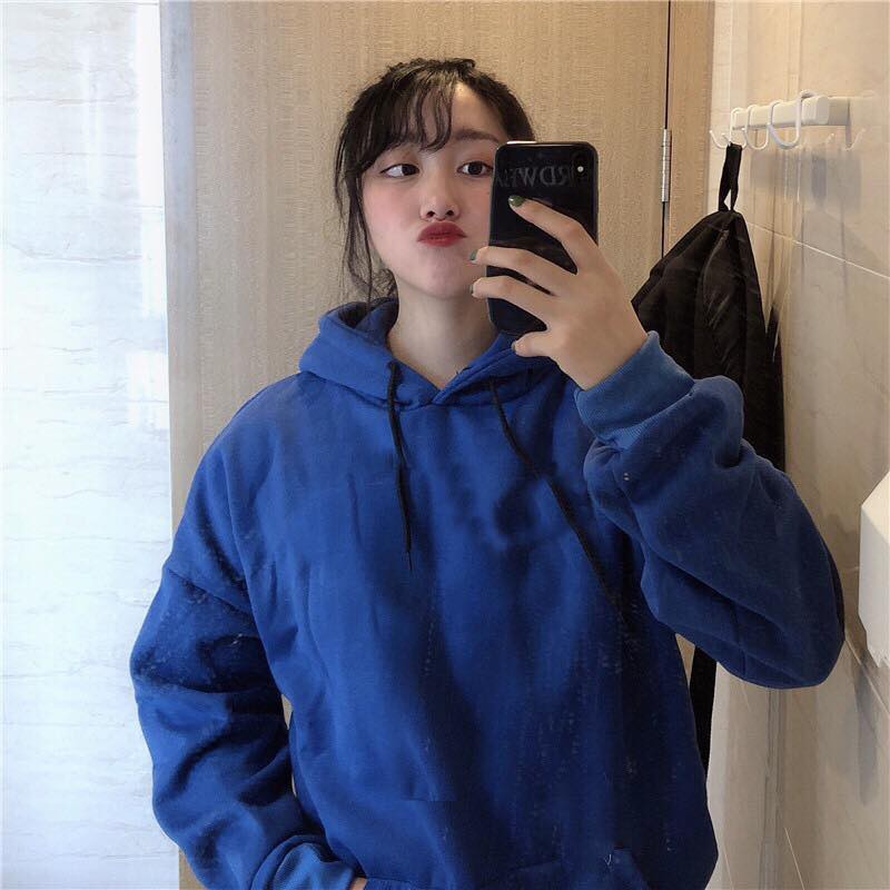 [FREESHIP] áo hoodie xanh dương trơn unisex - áo khoác nỉ bông hoodie basic blue