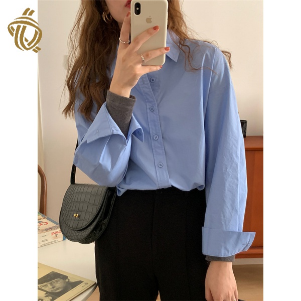 Áo Sơ Mi Xếp Ly Phong Cách Hồng Kông Thiết Kế Mới Màu Xanh Dương