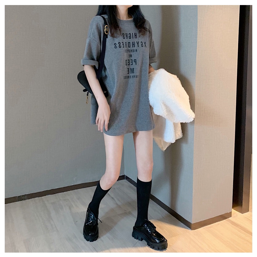 SUXI Áo Thun Dáng Dài In Chữ Thời Trang Hàn Quốc Cho Nữ