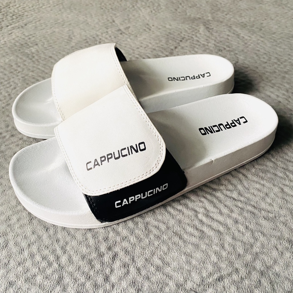 Dép Quai Ngang Nam Nữ Cặp Cappucino trắng Đen Full size QN-02