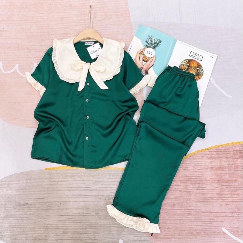 Đồ Ngủ�Đồ Bộ Pijama Lụa Tay Ngắn-Quần Dài Tiểu Thư Dễ Thương 💖 Chất Liệu Satin | BigBuy360 - bigbuy360.vn