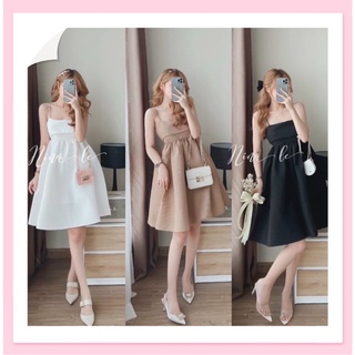 Váy xốp 2 dây có đệm ngực, đầm 2 dây nơ lưng dáng xòe siêu xinh