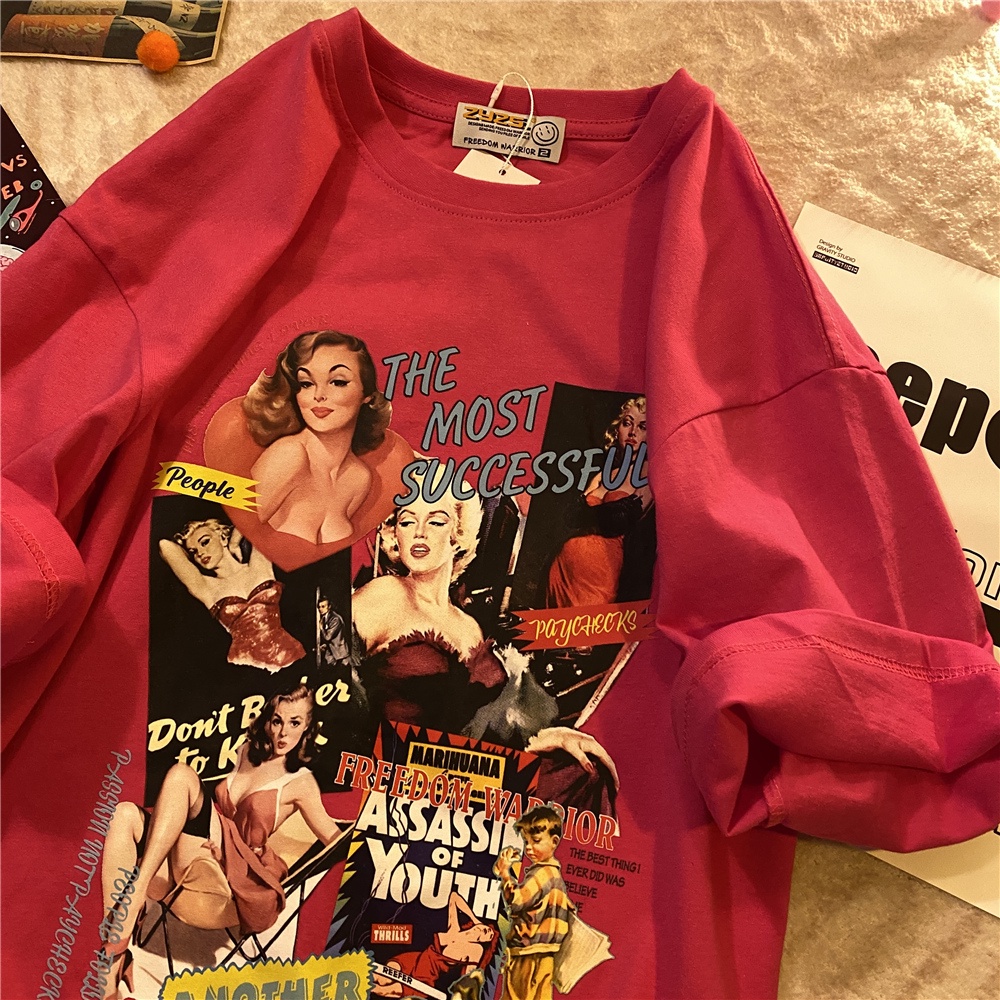 Áo Thun Tay Lỡ Cổ Tròn In Hình Áp Phích Monroe Cá Tính 190693Áo Thun Ngắn Tay Phong Cách Hiphop Thời Trang Hàn Quốc Cho Nam Nữ