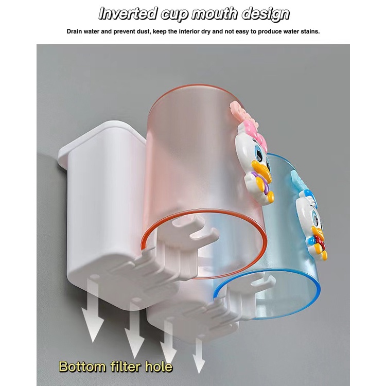 Giá Đỡ Bàn Chải Đánh Răng/Cốc Súc Miệng Gắn Tường Không Đục Lỗ Họa Tiết Hoạt Hình Dễ Thương