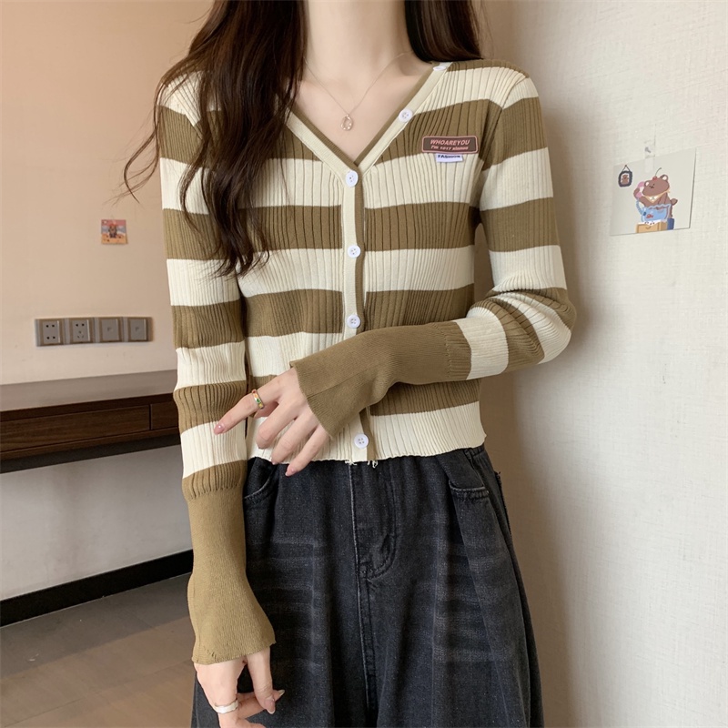 SUXI Áo Cardigan Dệt Kim Kẻ Sọc Dáng Ôm Phong Cách Cổ Điển Thời Trang Quyến Rũ Cho Nữ