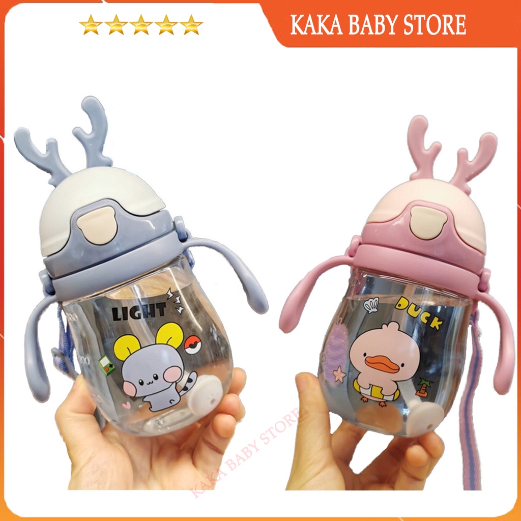 Bình tập uống nước cho bé có ống hút chống sặc an toàn, hình thú đáng yêu có dây đeo cho bé từ 1-5 tuổi