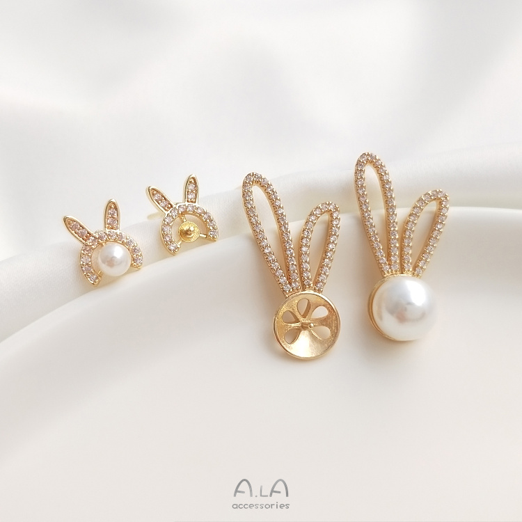 █Máy Đẩy Vàng 14K Tự Làm● 1 Cặp Khuyên Tai Thỏ Mạ Bạc 925 Cao Cấp
