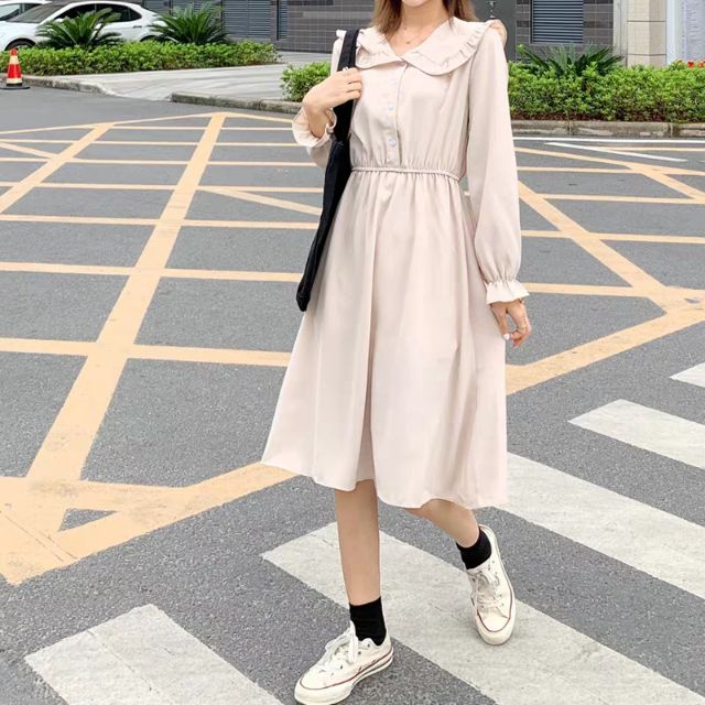 Váy đầm xoè dài tay eo chun Quảng Châu