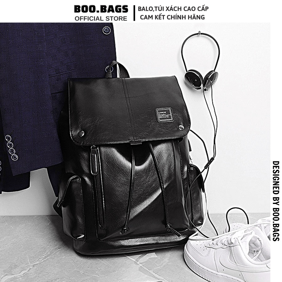 Balo Da Nam - Nữ Đi Học, Balo Size Lớn Nắp Gập Nam Nữ Dây Rút Laptop Boobags Boo005