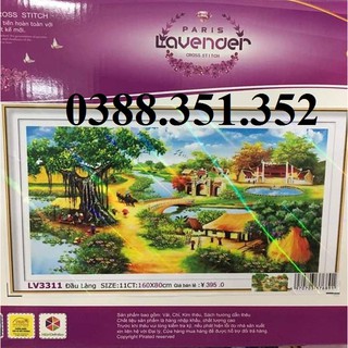 Tranh thêu chữ thập phong cảnh làng quê cây đa giếng nước LV3311 160*80cm