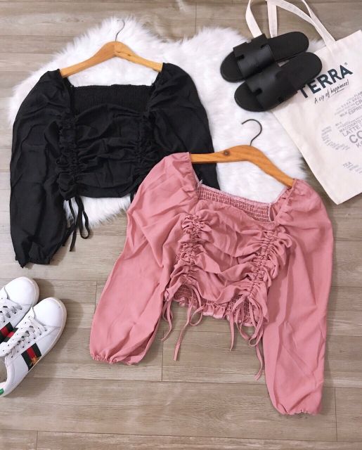 Áo voan rút dây nhúng lưng xinh hình thật