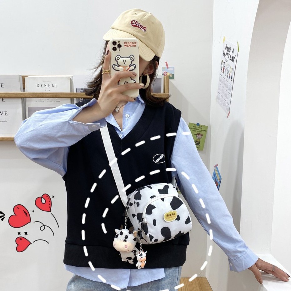 Túi đeo chéo Bò Sữa ulzzang mini bag phong cách Hàn Quốc Không bao gồm gấu bông