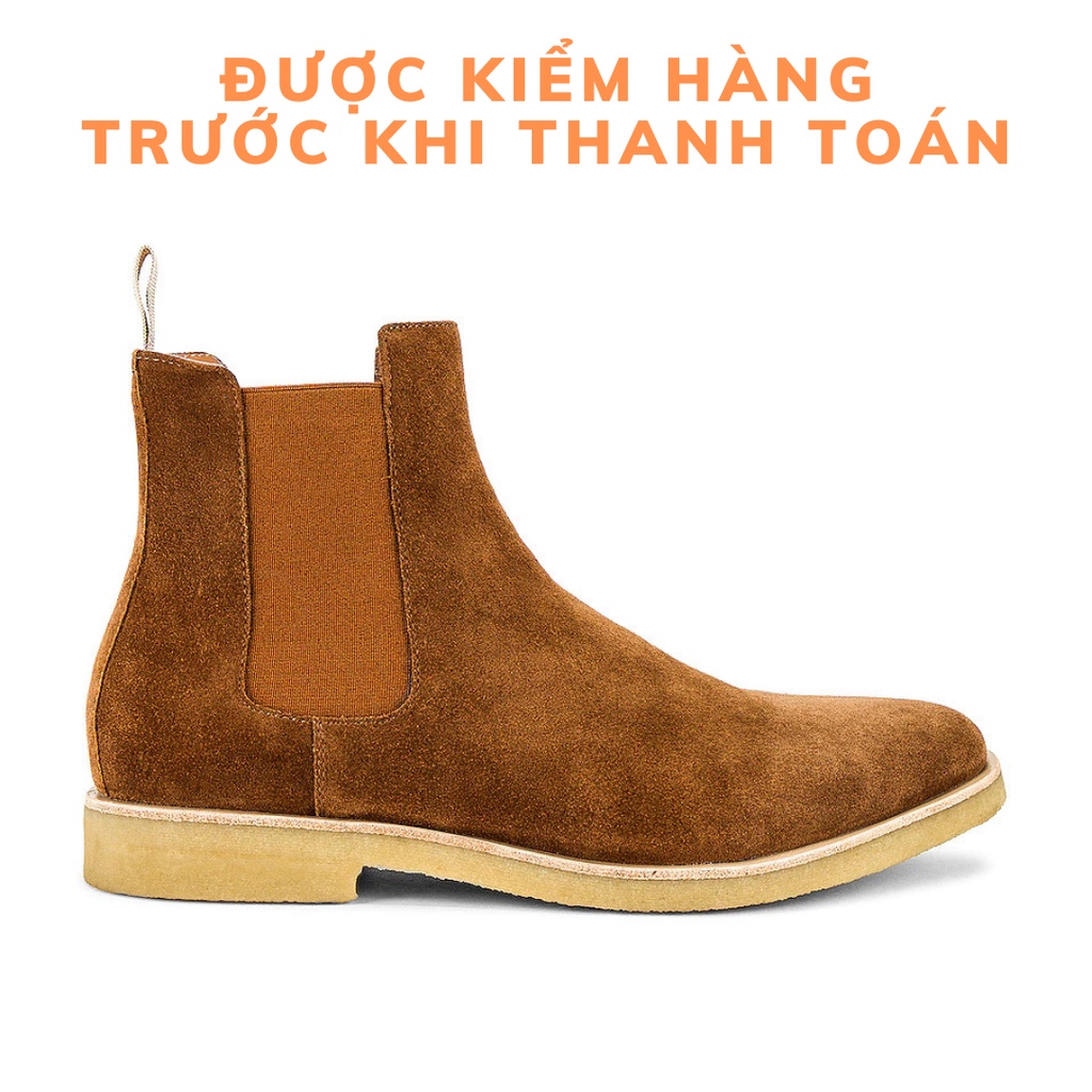 Giày Chelsea boots thời trang nam chất liệu da lộn màu nâu đế độn 3.5cm