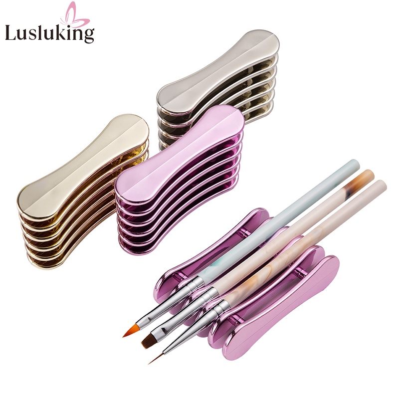 Lusluking Giá đỡ cọ vẽ trang trí móng tay LUSLUKING 5 ngăn bằng acrylic màu tím/ bạc/ vàng tiện lợi