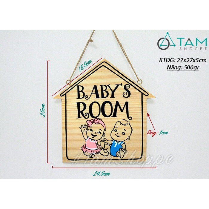 [VẼ TAY] Bảng gỗ treo cửa hình ngôi nhà BABY ROOM