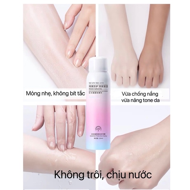 XỊT CHỐNG NẮNG Maycreate trắng da 150ml suncreen sun block nội địa sỉ rẻ dưỡng trắng nâng tông mềm mịn