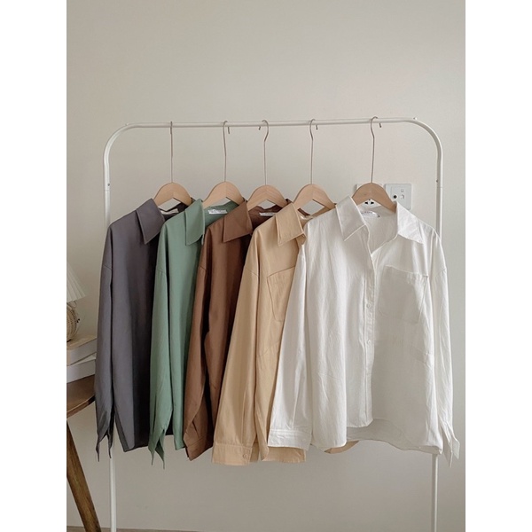 Áo sơmi trơn chất thô mềm dáng unisex hàng chuẩn l1