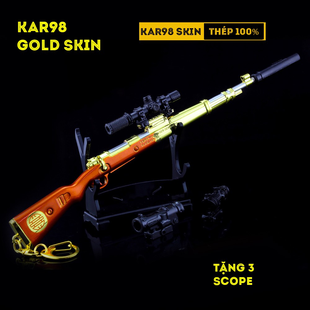 Mô Hình PUBG Kar98 Skin Red Gold Tặng Kèm 3 Scope Và Kệ Trưng Bày 19cm