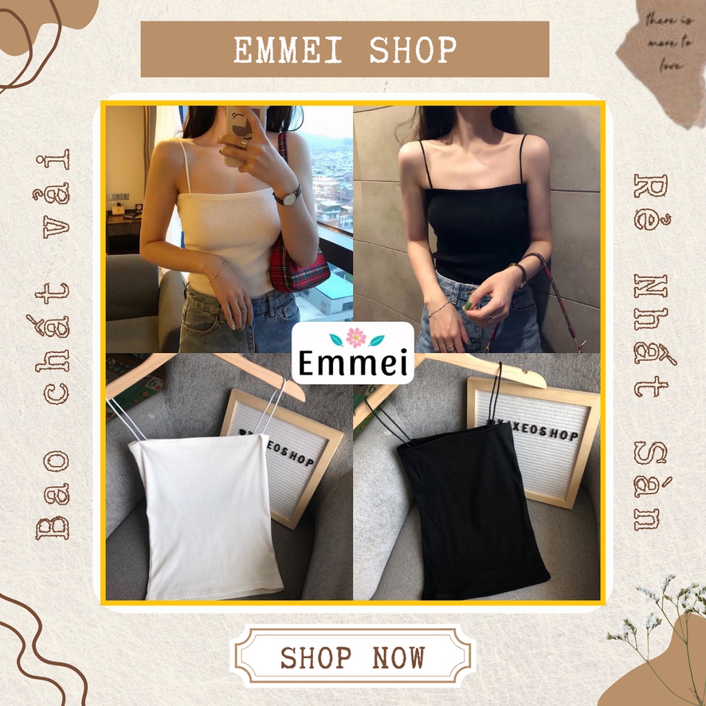 Áo 2 dây nữ trắng đen croptop dáng ôm, áo hai dây nữ cotton V17 thời trang nữ emmei