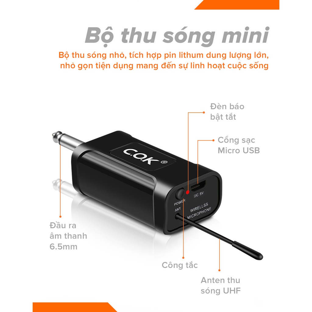 Bộ 2 Micro Karaoke Không Dây Cao Cấp COK ST-212 - Thời Lượng Pin 10h Màn Hình LED Chống Nhiễu Chống Hú Lọc Âm