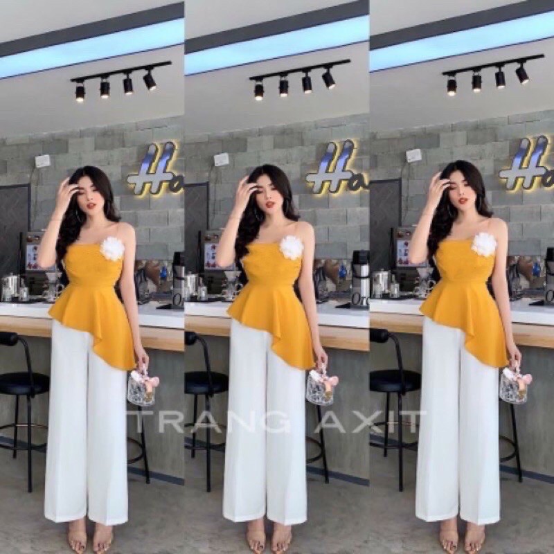 Set áo peplum +quần suông