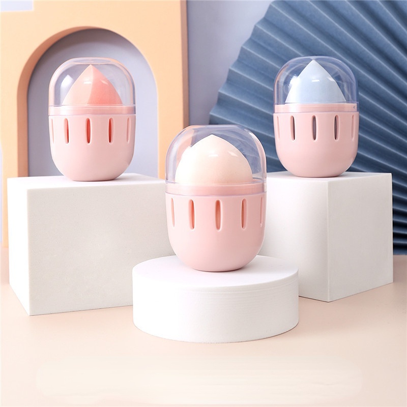 Hộp Đựng Mút Trang Điểm Hình Quả Trứng Trong Suốt Chống Bụi Thoáng Khí Có Nắp Đậy