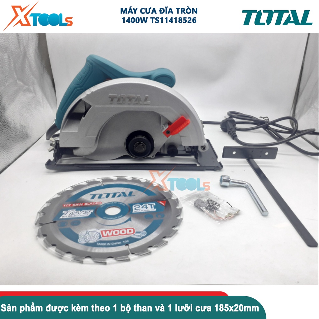Máy cưa đĩa tròn TOTAL TS11418526, đĩa cưa 185x20mm, khả năng cắt: 45 độ: 44mm &amp; 90 độ: 65mm [CHÍNH HÃNG][XTOOLS]