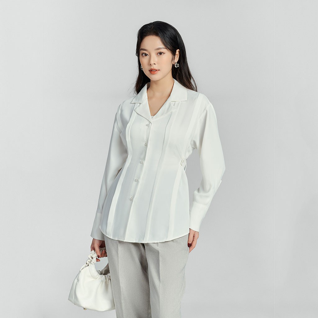 Áo sơ mi nữ xếp ly trước, cổ vest, dài tay, SMKA269 hàng thiết kế cao cấp TK Fashion cho công sở, đi làm, đi học