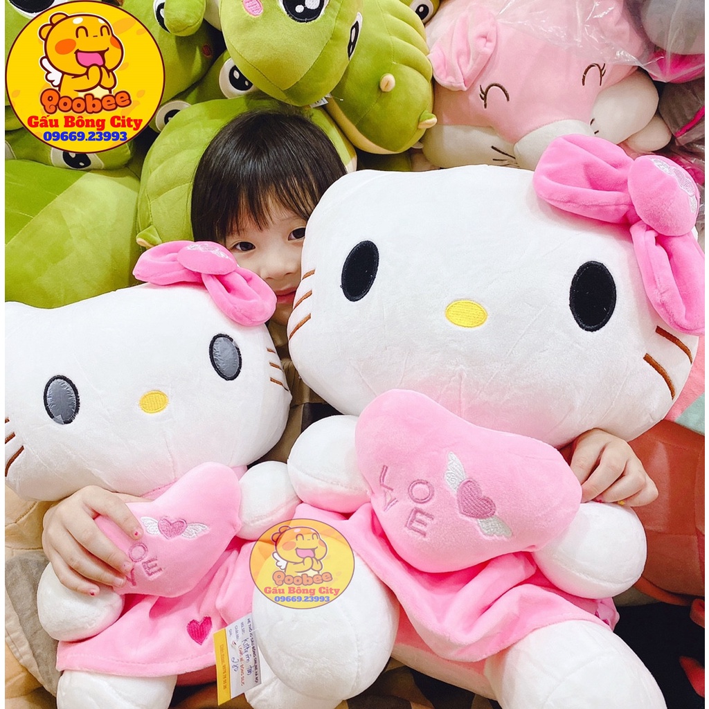 Gấu Bông Mèo Hello Kitty Nơ Tim - Mèo Bông cao cấp