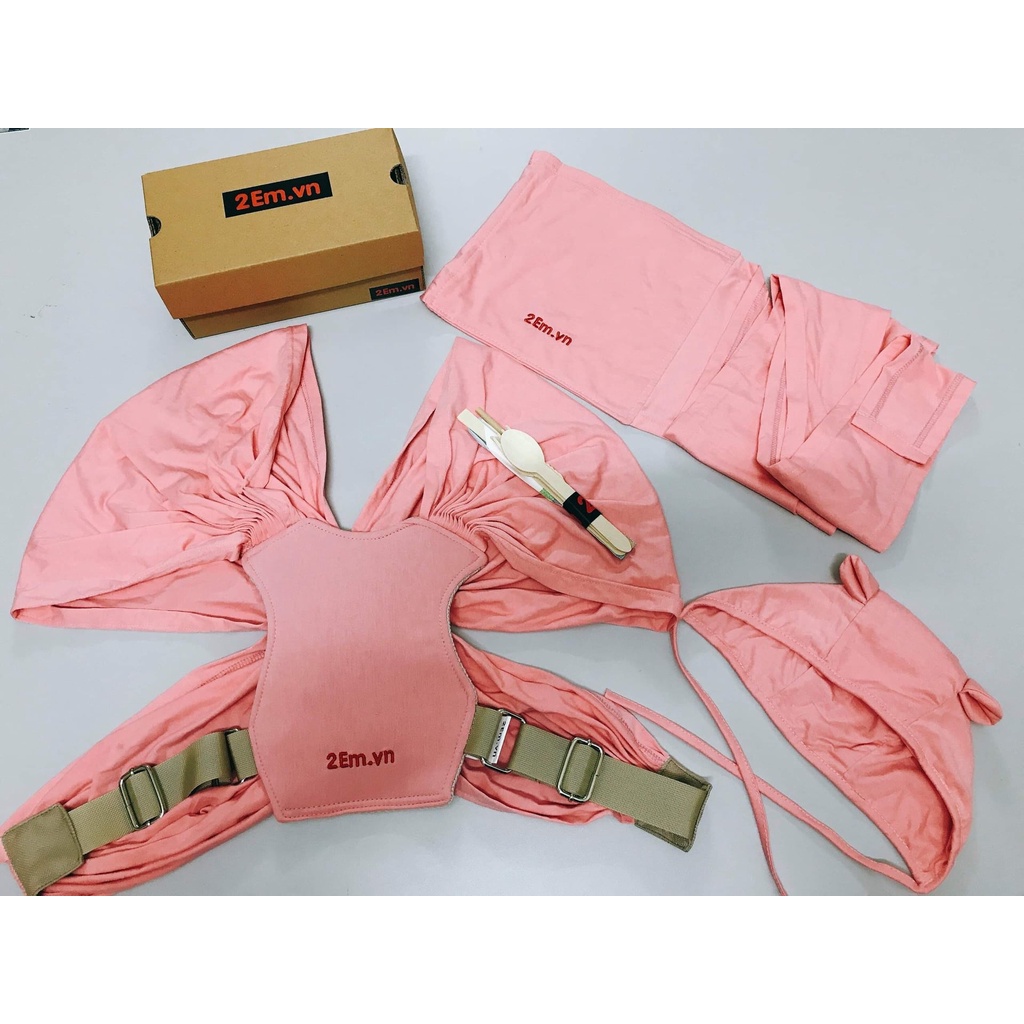 màu hồng nhạt - Địu vải trẻ em 2Em - vải cotton bảo vệ da an toàn, thoáng khí