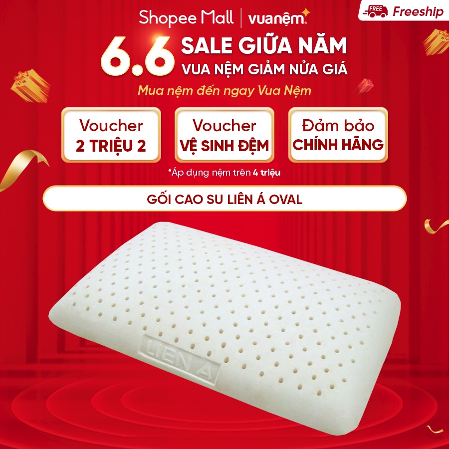 Gối ngủ cao su Liên Á Oval 45x65cm 100% thiên nhiên thoáng khí độ đàn hồi cao phân phối bởi Vua Nệm