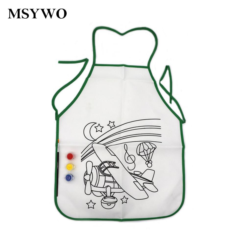 msywo07 Kids Children Oil Painting Graffiti Apron Kit 1 Set Kitchen Art Class Acrylic Paint Hot