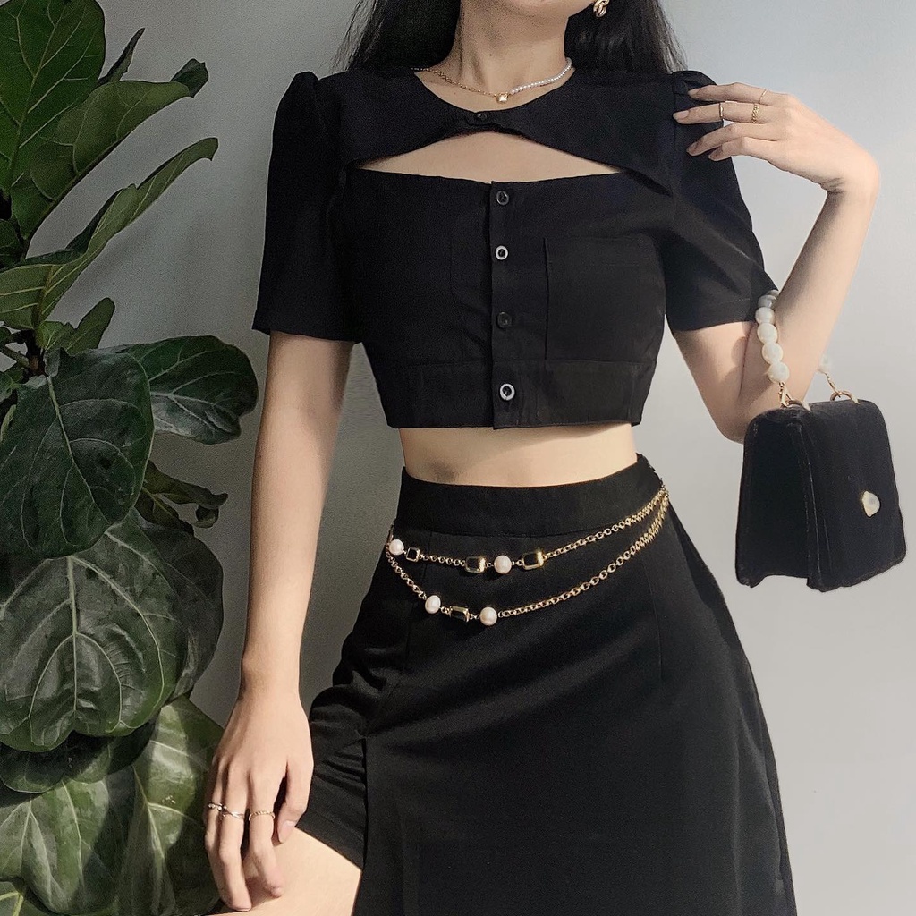 Áo sơ mi croptop nữ cộc tay sang chảnh, cá tính thời trang siêu đỉnh LONDON | BigBuy360 - bigbuy360.vn