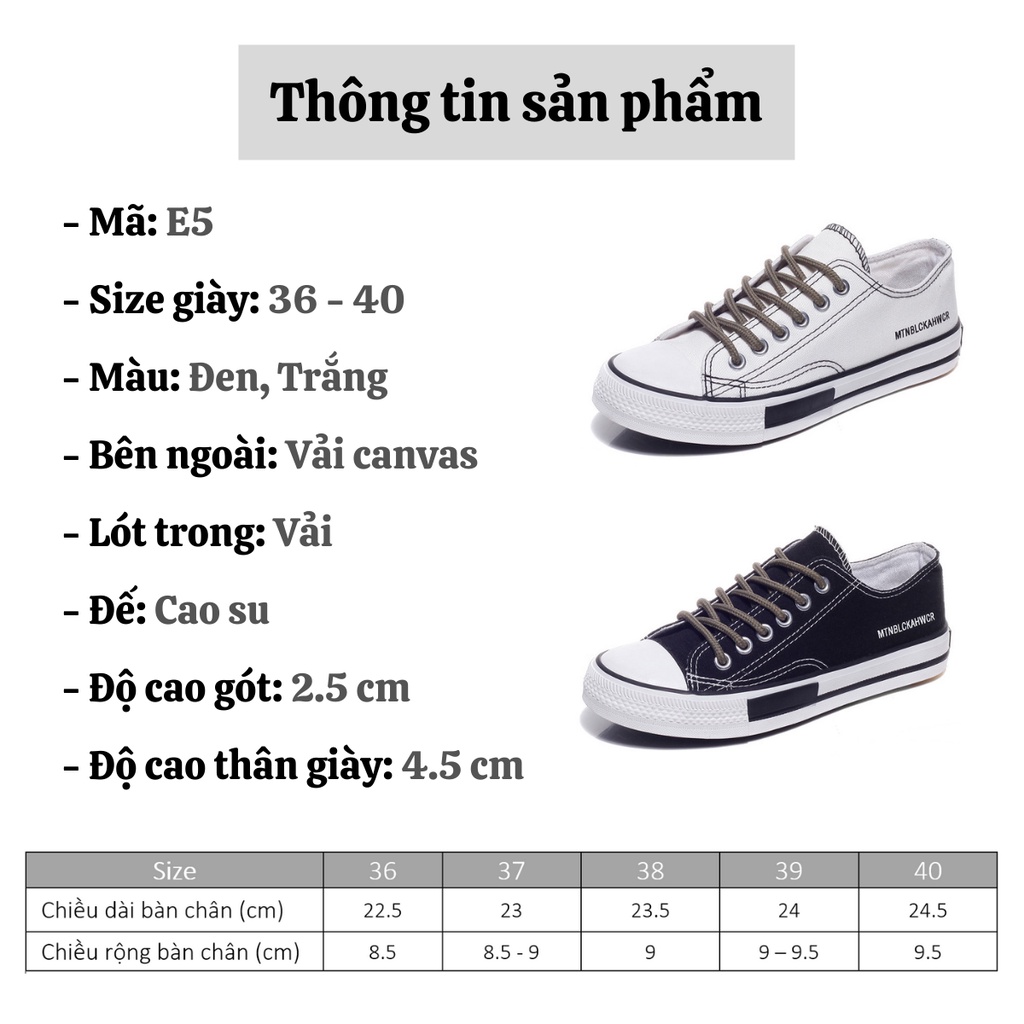 Giày thể thao nữ đế bằng giá rẻ giày sneaker nữ trắng đen ulzzang cao cấp hot trend AZUKA - E5