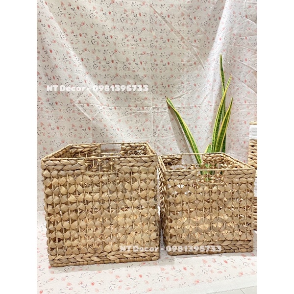 Giỏ đựng đồ đa năng, đựng quần áo, giỏ lục bình mẫu vuông (đan hoa thị) trang trí nhà cửa, đựng đồ đa năng