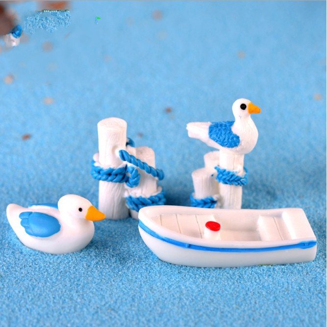 Các mẫu mô hình chim hải âu, thuyền, cọc gỗ neo thuyền phong cách Địa Trung Hải trang trí tiểu cảnh, DIY
