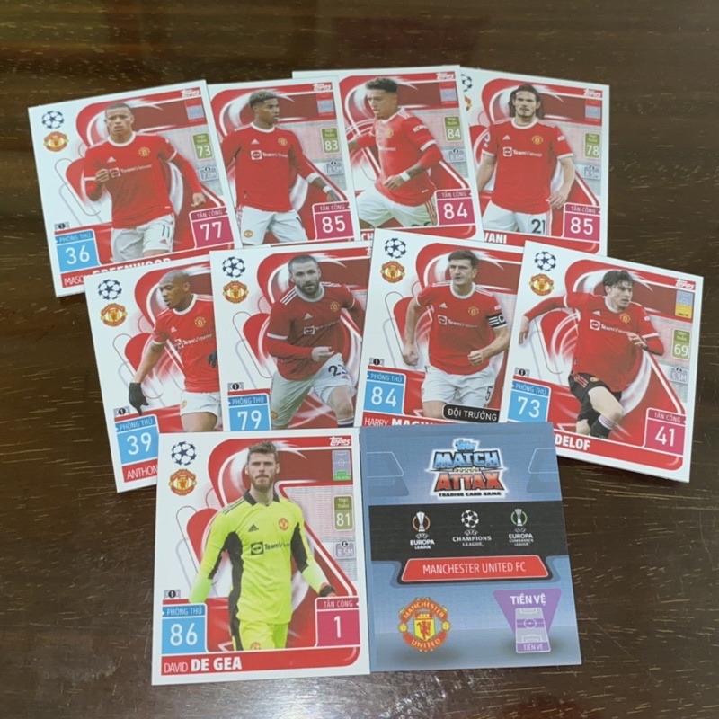 Trọn bộ 24 thẻ cầu thủ bóng đá Câu lạc bộ Manchester United mùa 2021-2022 kích thước thẻ Poca.