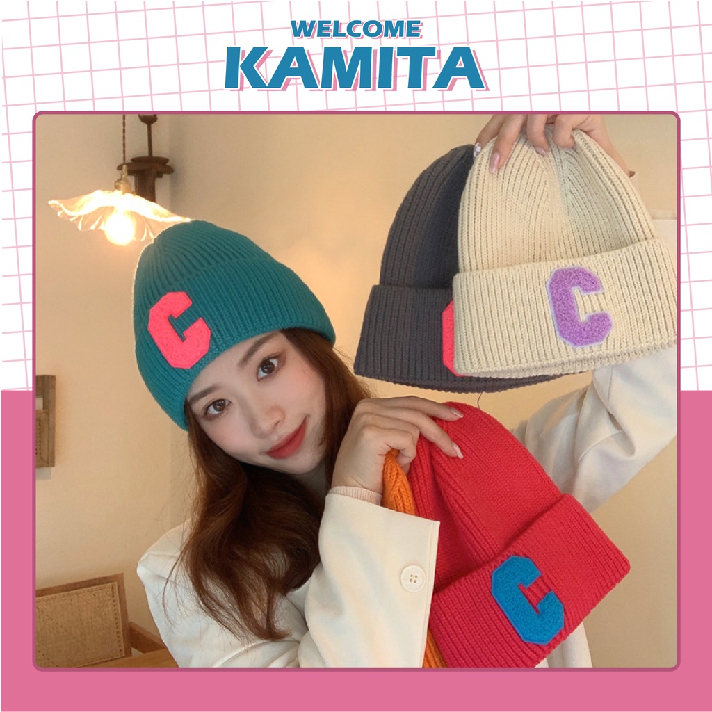 Mũ Len Beanie Thiêu Chữ C Cao Cấp KAMITA Thời Trang Hàn Quốc, Nón Len Đẹp Unisex Nam Nữ HipHop Mùa Đông Nhiều Màu ML16