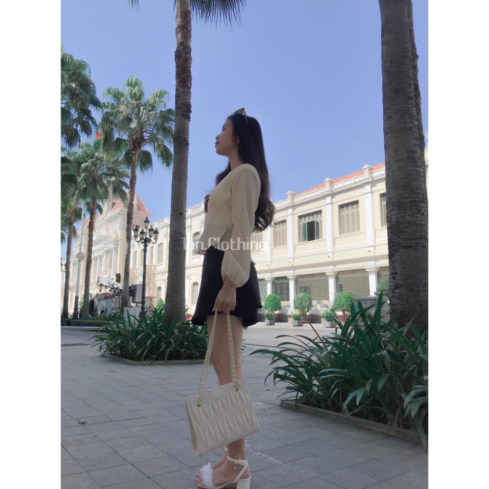 LAD Áo kiểu nữ Ton.Clothing chất liệu vải đẹp lạ thiết kế form peplum tay dài dễ thương trẻ trung màu kem pastel AOK005