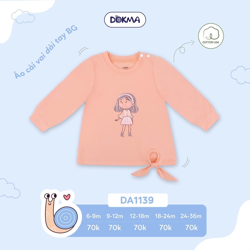 Áo dài tay cài vai bé gái dokma (9-36m)DA1139