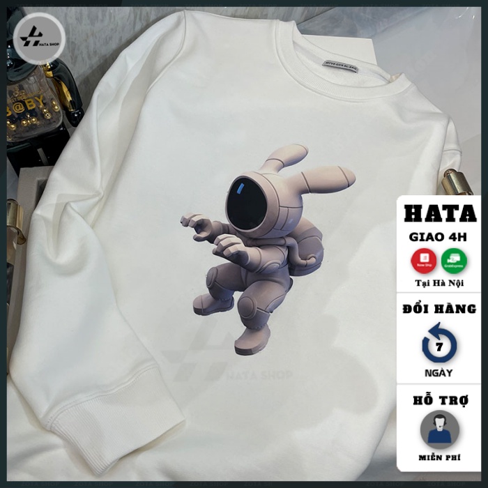 Áo nỉ sweater mịn đẹp, Áo nỉ nam dáng ôm giữ nhiệt in Thỏ Thám Hiểm lạ mắt mã NZ658