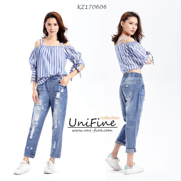 Quần baggy nữ jean rách co big size cho nguoi map nguoi hon 60, 70, 80kg-KZ170606