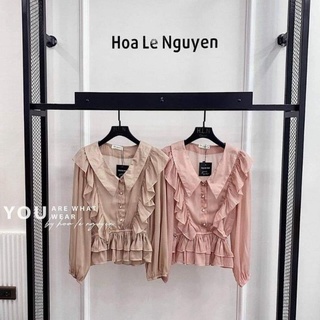 Áo sơ mi tơ phối bèo cổ đức nữ combo buithu20